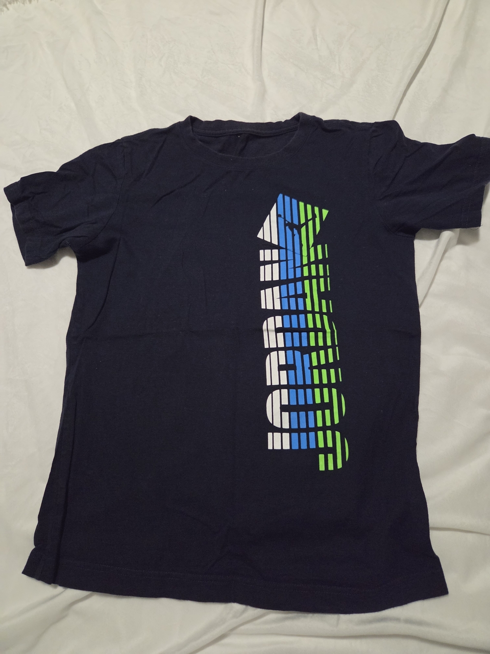 Jordan Navy Short-Sleeve Tee with Blue Green White Vertical Logo